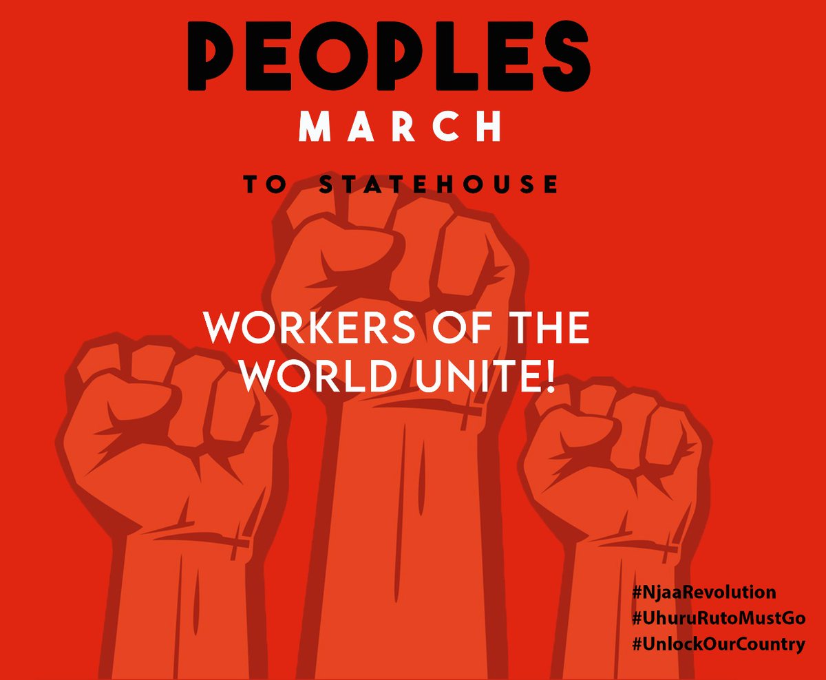 KENYAN WORKERS!!!
UNITE!!
Uhuru and the whole government system are THIEVES!!
They're stealing our future and enslaving us through DEBT!!

TWENDE MARCH!! #LabourDay

#PeoplesMarchToStatehouse
