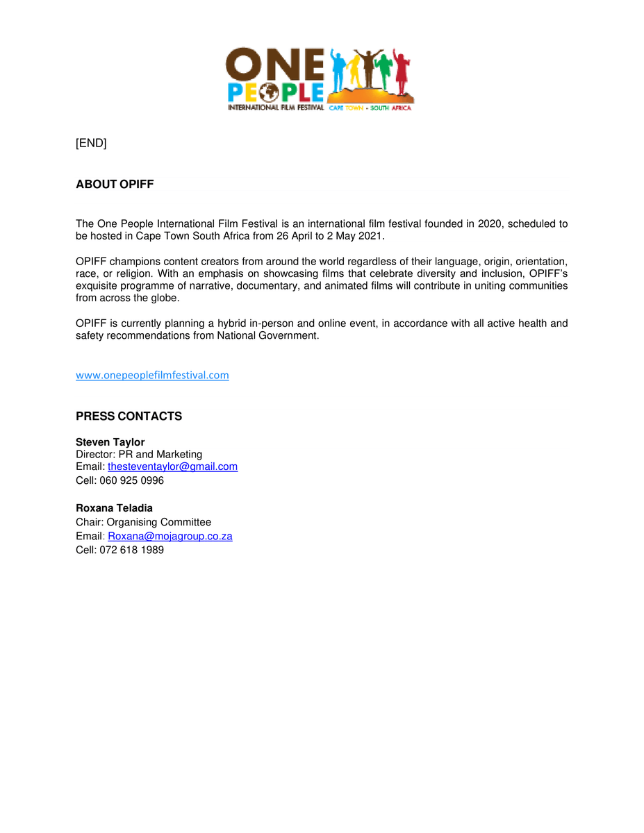 OPIF_Festival's tweet photo. @OPIF_Festival Press Statement: Media are invited to the film screenings and/or Closing Gala Dinner this evening (30 May 2021) at @GrandWestSA. Interviews can be set up with OPIFF team or Filmmakers and Actors/Actresses who are at the Film Festival. #OPIFF #proudlysouthafrican https://t.co/isHAFfCUtl