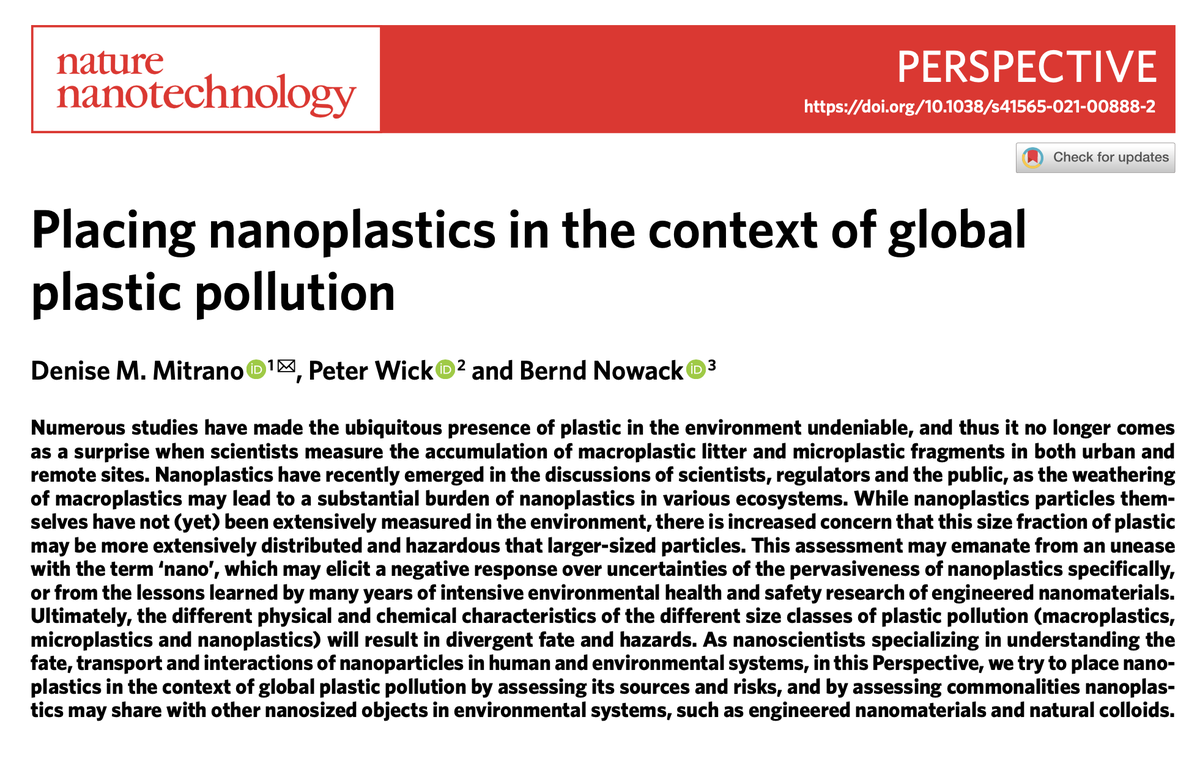 DeniseMitrano's tweet photo. Our perspective in Nature Nanotechnology, Placing nanoplastics in the context of global plastic pollution, is now online! I had  some great and long discussions with my co-authors, so hope you can also enjoy the result as much as we enjoyed writing it!🙂https://t.co/egb3wD68ys https://t.co/rGEPw8QsqI