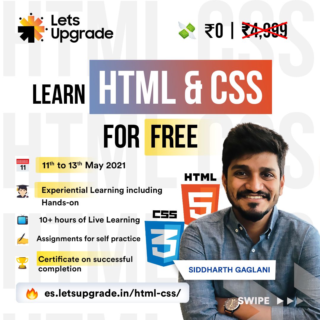 LetsUpgrade_in's tweet image. Saying yes to learning HTML and CSS is a great decision. However complex the websites and apps are, they are still built with the fundamental blocks of the web: HTML & CSS
Register Now: luc.to/ES-HTML-CSS-Tw…
#html #css #responsiveCSS #htmlEditors #webdevelopment #webdesign