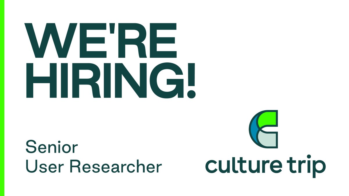 We're hiring a Senior User Researcher @CultureTrip, based in London. Great opportunity. Apply here: bit.ly/2QLpKoj #uxresearch #uxresearchjobs