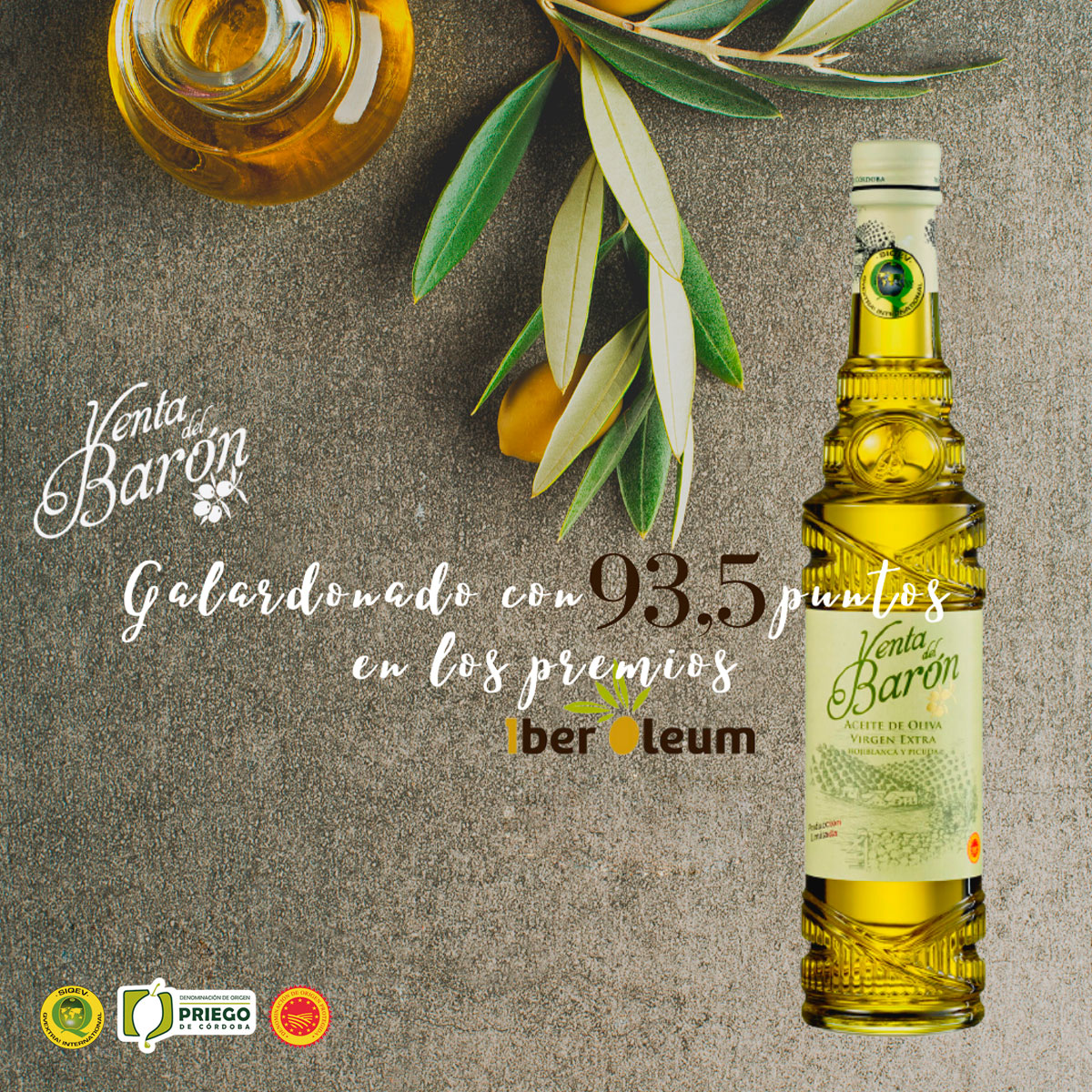 ¡Viernes de buenas noticias!

IberOleum ha publicado recientemente su lista con los aceites finalistas “Iberoleum 2021” en la que hemos conseguido, una puntuación de 93,5 en el ranking con #VentaDelBarón en la categoría de AOVE´S Intensos 2021.