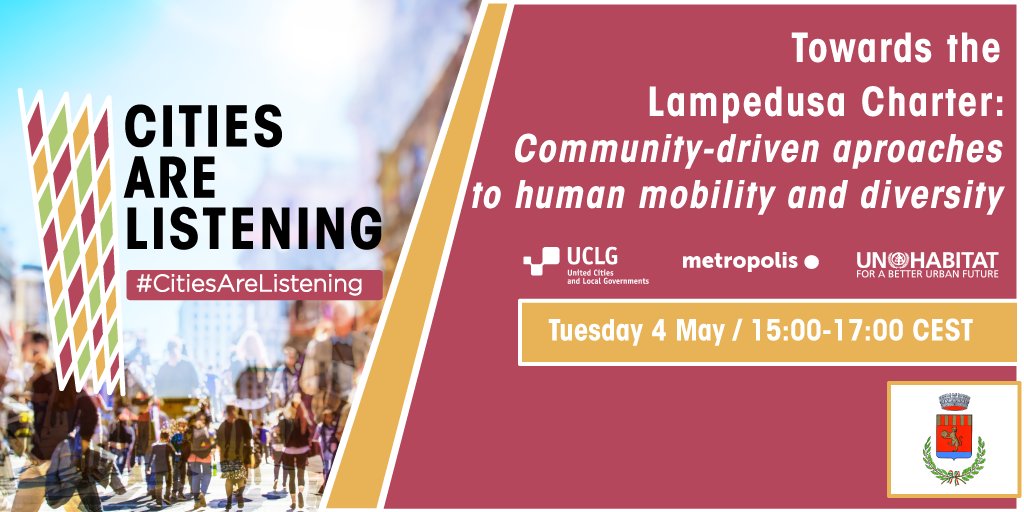 🟡Save the date - 4 May 👇
Towards the #LampedusaCharter: Community-driven Approaches to Human Mobility & Diversity. 

A #CitiesAreListening session by our members @uclg_org, @UNHABITAT & @metropolis_org
 w/#Lampedusa city 🔗shar.es/aoTAZO 

#Migration #LeaveNoOneBehind