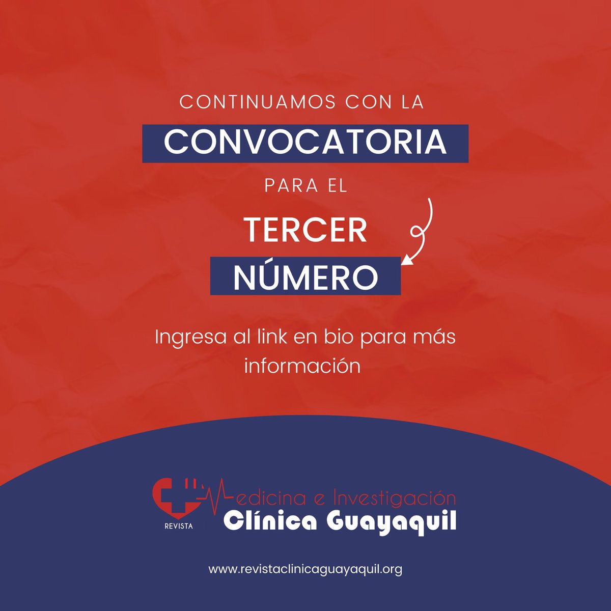 Nos encontramos trabajando en el siguiente número para Ustedes, y así iniciamos la convocatoria para nuestro tercer número 📘
Fecha límite: 1•julio•21‼️
Ingresa en revistaclinicaguayaquil.org para información acerca de cómo enviar tu manuscrito.
<a href="/RevistaMICG/">Revista Medicina e Investigación Clínica Guayaquil</a> <a href="/drdpvera/">Diego Pinza Vera</a> <a href="/paomorejon/">Paola Morejón Barragán</a>