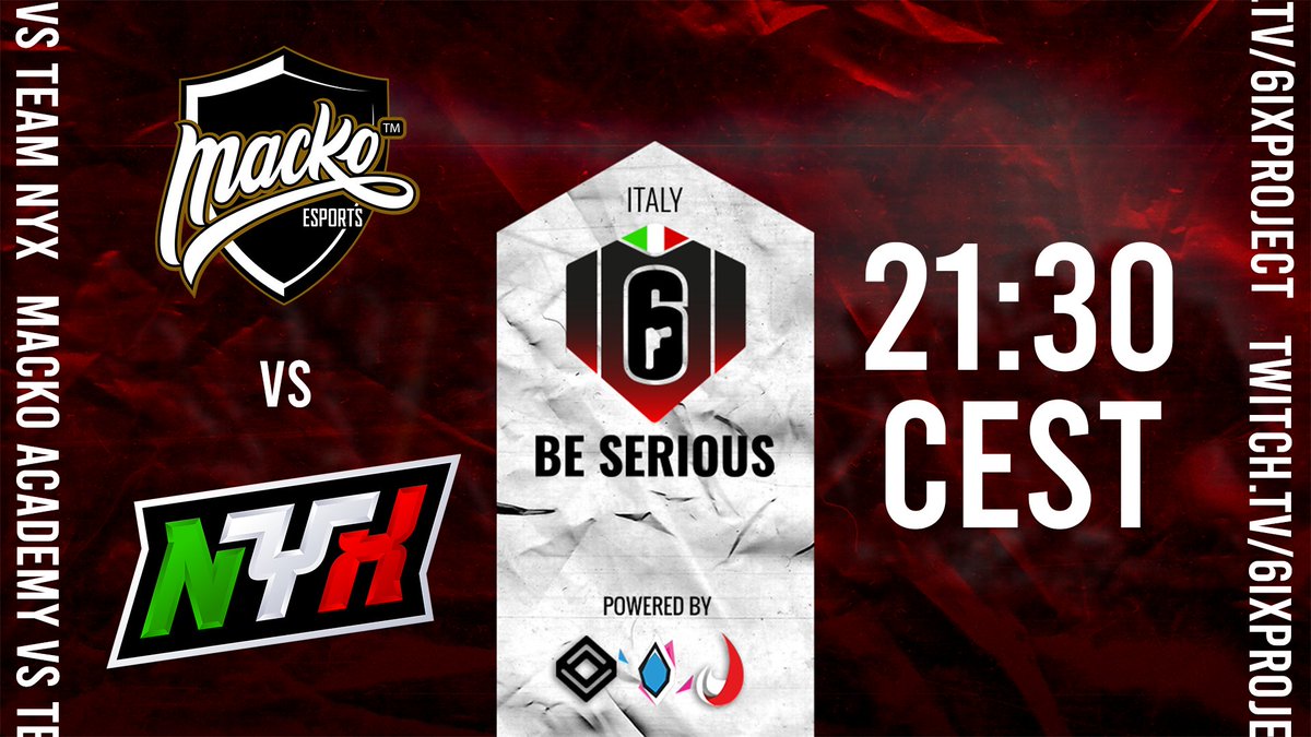 Team NYX (@teamnyx_r6) on Twitter photo Forza, manteniamo la streak positiva 💪.
<a href="/mackoesports/">MACKO™ Esports</a> vs Team NYX
21:30 - twitch.tv/6ixproject
#R6BeSerious <a href="/piazzaesport/">Piazza Esport</a> @6ixprojectIT Forza, manteniamo la streak positiva 💪.
<a href="/mackoesports/">MACKO™ Esports</a> vs Team NYX
21:30 - twitch.tv/6ixproject
#R6BeSerious <a href="/piazzaesport/">Piazza Esport</a> @6ixprojectIT