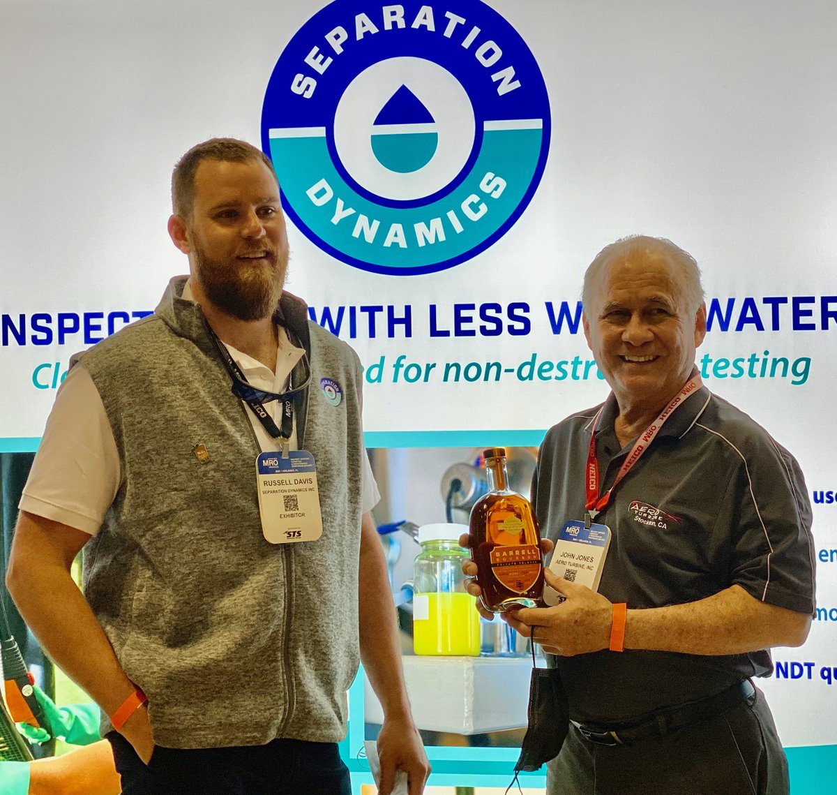 SepDynamics's tweet image. Congratulations to another winner of a fine bottle of  bourbon from Separation Dynamics to celebrate the KY Derby! MRO Americas Aviation Week in Orlando, FL. John Jones of Aero Turbine Inc of Stockton, CA.
