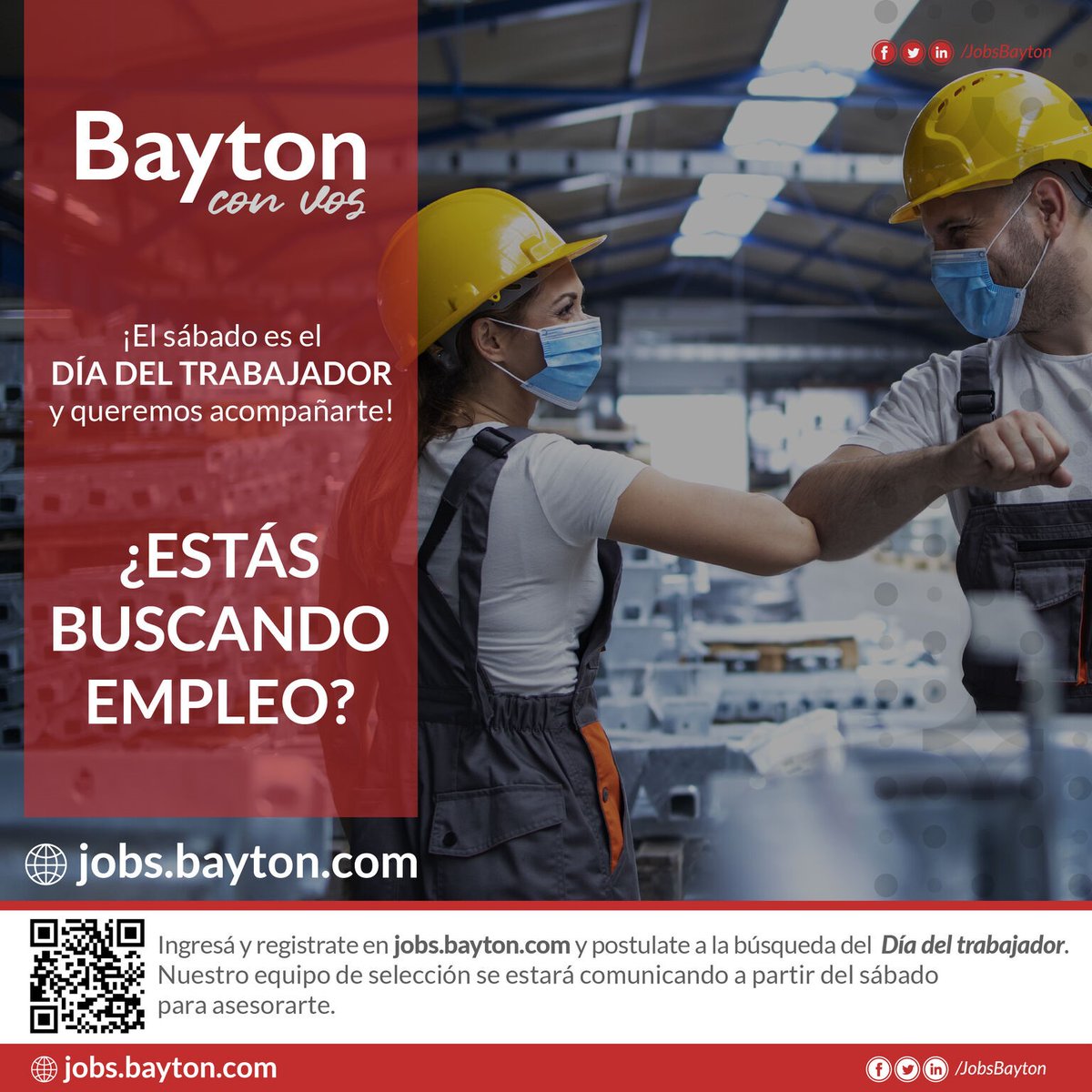 JobsBayton's tweet photo. 👷👩‍🔧 #Baytonconvos
¡Mañana celebramos el #DíaDelTrabajador y junto con el equipo de selección queremos acompañarte!

Ingresá y registrate en nuestro portal 👇
https://t.co/TcBVxW0Ybl
#trabajoAR #empleos #búsquedas https://t.co/1zBmCXagl2