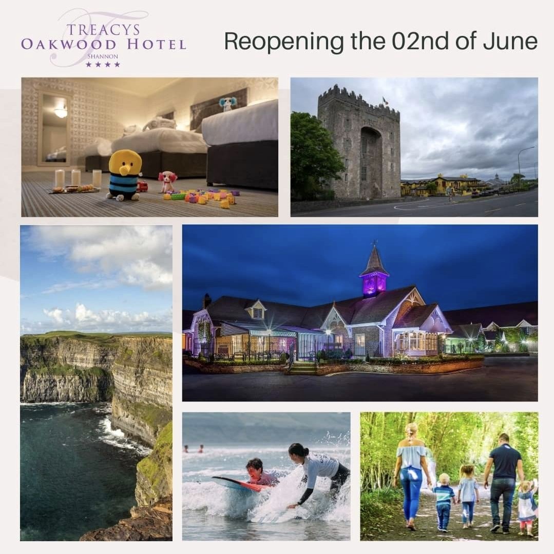 treacysshannon's tweet photo. What amazing news we received yesterday. 

We can reopen again on the 02nd of June.

For our best available rates visit:
https://t.co/vO4YyI0mUk

#reopeningsoon #summer2021 #summerholiday2021
#staycation #thankful  #treacysoakwoodhotelshannon #treacysgroup https://t.co/FL9wh2vPF4