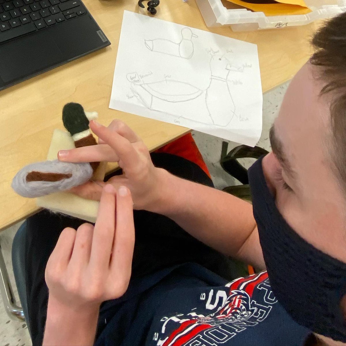 mrsthiele's tweet photo. DL and in-person students in 8th grade 3D Art are experiencing Needle Felting for the first time! @BAM_MS_Official @rdawson2213 #felting #needlefelting #fiberart #arted #artteacher #artlesson #artclass #concurrentteaching #lcps21 #sculpture #teach https://t.co/CKAreeE60O
