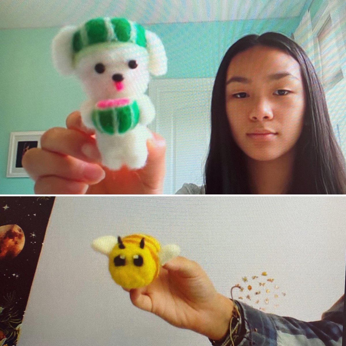 mrsthiele's tweet photo. DL and in-person students in 8th grade 3D Art are experiencing Needle Felting for the first time! @BAM_MS_Official @rdawson2213 #felting #needlefelting #fiberart #arted #artteacher #artlesson #artclass #concurrentteaching #lcps21 #sculpture #teach https://t.co/CKAreeE60O