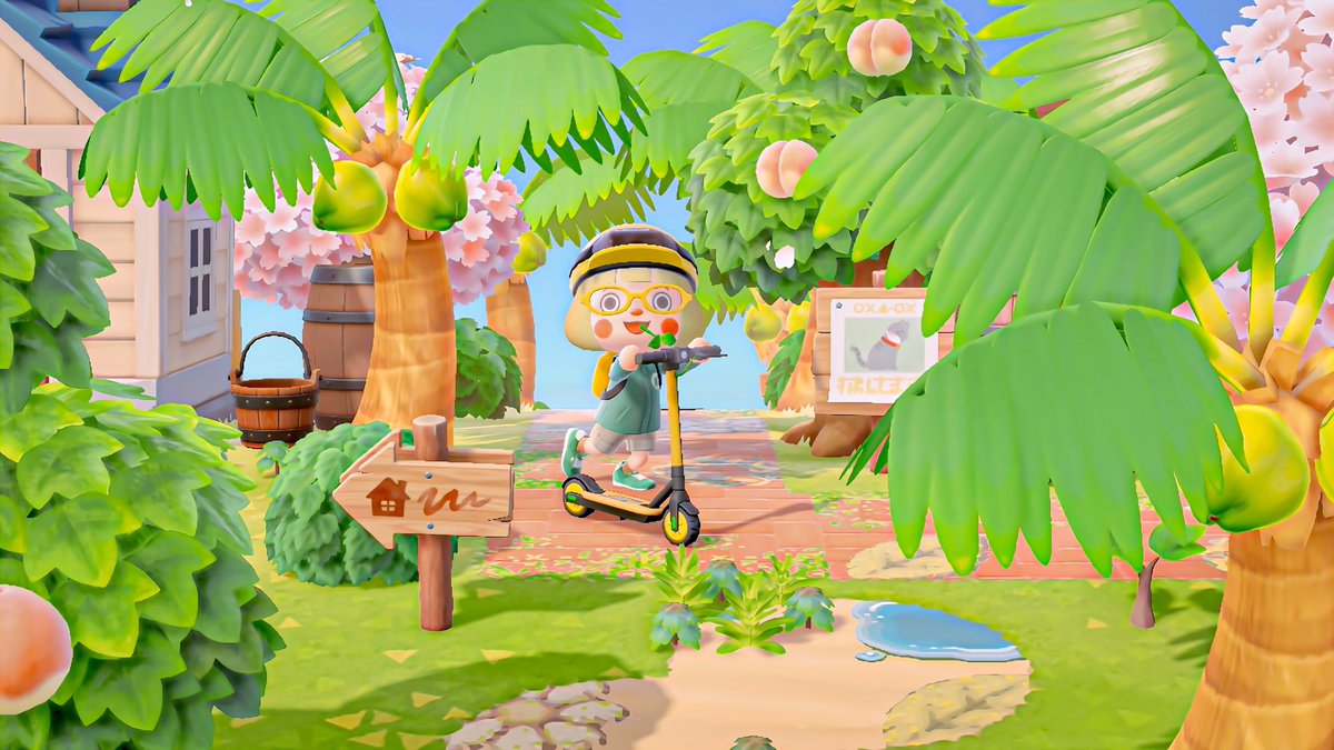 R4chtulip's tweet photo. if you grab a scooter to travel around your island, remember to wear your helmet and obey all traffic laws 🛴 #animalcrossing https://t.co/cNohMd72ih