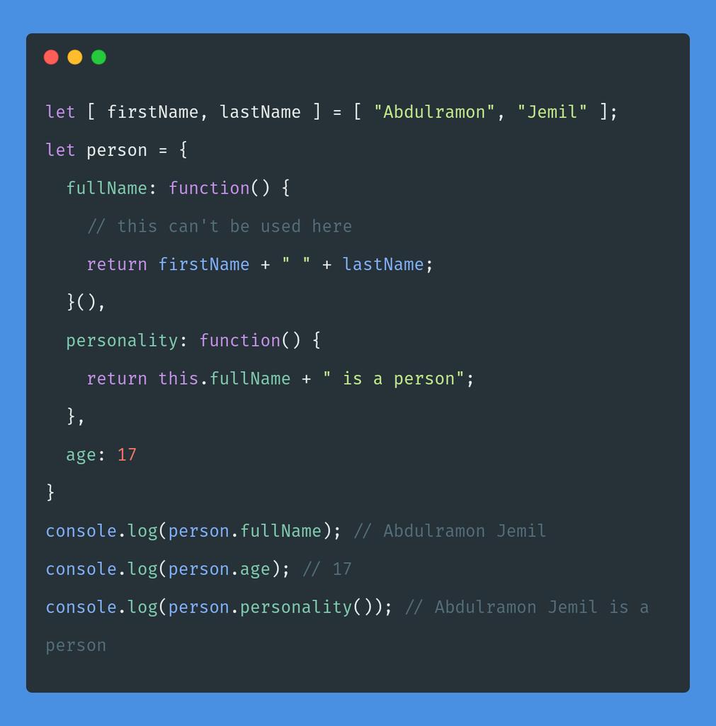 Ever used self calling object methods in JavaScript??? Read More about explanation below #javascript  #programming  #100DaysOfCode  #CodeNewbies
