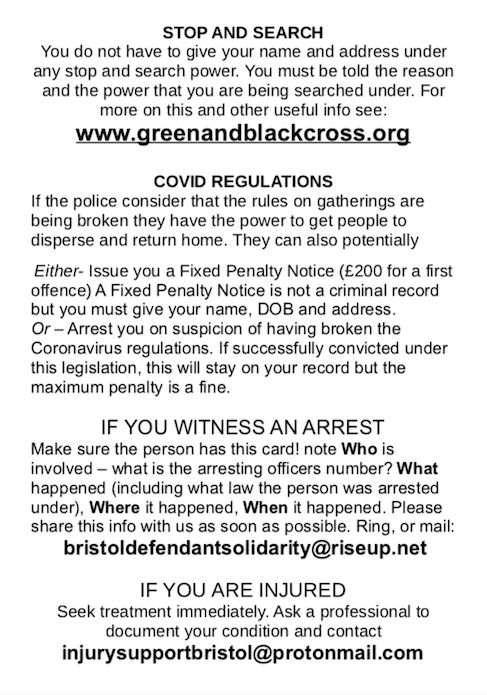 BristolDefenda1's tweet photo. On #MayDay we'll run full legal support services at these 2 #BristolProtests ⬇️ in support of #KillTheBill. Independent #LegalObservers will be supported by our Back Office. Take note of our details &amp; #HJA's.
Stay safe - #KnowYourRights - print off #bustcard ⬇️/ get at protests. https://t.co/dM1AImqlJv