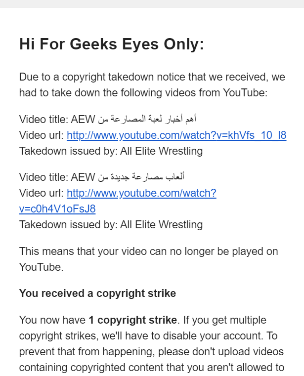 Eyad2099's tweet photo. Dear @TonyKhan @AEW WHY? why the copyright takedown request on videos where I am talking about your Video Games ?????

@AEWGames @AEWonTNT @KennyOmegamanX @CodyRhodes @IAmJericho @RefAubrey @YouTubeCreators @ToBeMiro #AEW https://t.co/SCOCIUIOLQ
