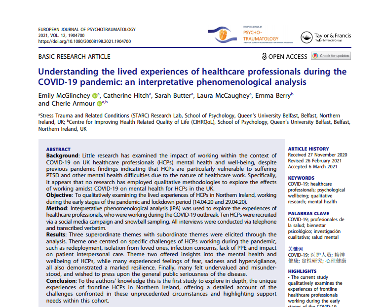 Professor Chérie Armour (@profarmour) on Twitter photo Read our paper on 'Understanding the lived experiences of healthcare professionals during the
COVID-19 pandemic'-Led by the brilliant @EmilyMcGlinchey with <a href="/catherine_hitch/">Dr Catherine Hitch 🇬🇧</a> <a href="/EmmaBerry90/">Dr. Emma Berry</a> <a href="/SarahButter5/">Sarah Butter</a> & <a href="/laura_mccaughey/">Laura McCaughey</a> #Northernireland #COVID19 <a href="/STARC_RL/">Stress Trauma & Related Conditions Research Lab</a> tandfonline.com/doi/pdf/10.108… Read our paper on 'Understanding the lived experiences of healthcare professionals during the
COVID-19 pandemic'-Led by the brilliant @EmilyMcGlinchey with <a href="/catherine_hitch/">Dr Catherine Hitch 🇬🇧</a> <a href="/EmmaBerry90/">Dr. Emma Berry</a> <a href="/SarahButter5/">Sarah Butter</a> & <a href="/laura_mccaughey/">Laura McCaughey</a> #Northernireland #COVID19 <a href="/STARC_RL/">Stress Trauma & Related Conditions Research Lab</a> tandfonline.com/doi/pdf/10.108…