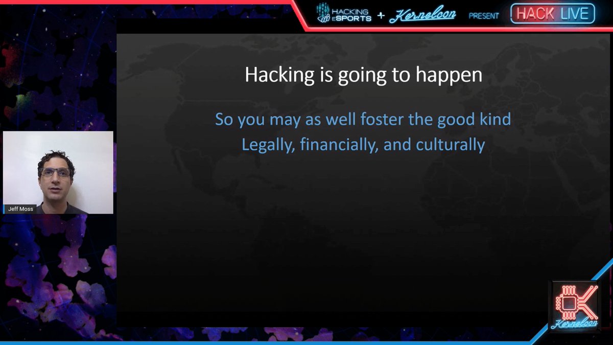 _kernelcon_'s tweet photo. “Hacking is going to happen, so you may as well foster the good kind of hacking.”

@thedarktangent 
#HackLive
https://t.co/aHTnRrDtjl https://t.co/RjaRD2y8Fc