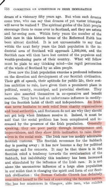 13)‘An Irish man never hesitates to seek relief from charities and local authorities.’‘They are poor through intemperance and improvidence, and they show little inclination to raise themselves in the social scale.’