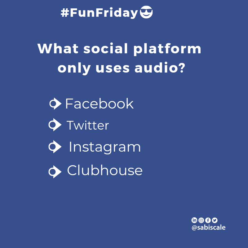 sabi_scale's tweet photo. What social media platform only uses audio?
Follow us today.
#Sabiscale #market #sales #logodesinger #contentstrategy #socialmediamarketing #Verified #contentmarketing #brands #weekend #businessquotes #digitalmarketing #advertising #dailymotivation #fridayfun #ramadankareem https://t.co/oGQNaoRjwV