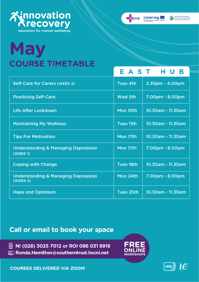 InnovationRecov's tweet photo. *East Hub: Newry, Armagh, Louth* 
*South Hub: Fermanagh, Cavan, Monaghan, Sligo, Leitrim*
*West Hub: Derry/Londonderry, Strabane, Donegal*  
Our May prospectus is now live 😀 please contact your relevant hub to register and have a happy bank holiday weekend ☀️ #InterregVA https://t.co/jBf7fIVdGy