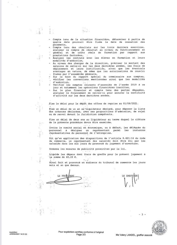 ❗️Crash financier pour Airways College - 1/3

🔸L’école de pilotage présente à Agen, Nîmes, Cholet et Melun a été liquidée par décision du Tribunal de Commerce hier
🔸Dépôt d’offres de reprise possible jusqu'au 01/06
🔸Poursuite de l’activité autorisée jusqu'au 25/06
