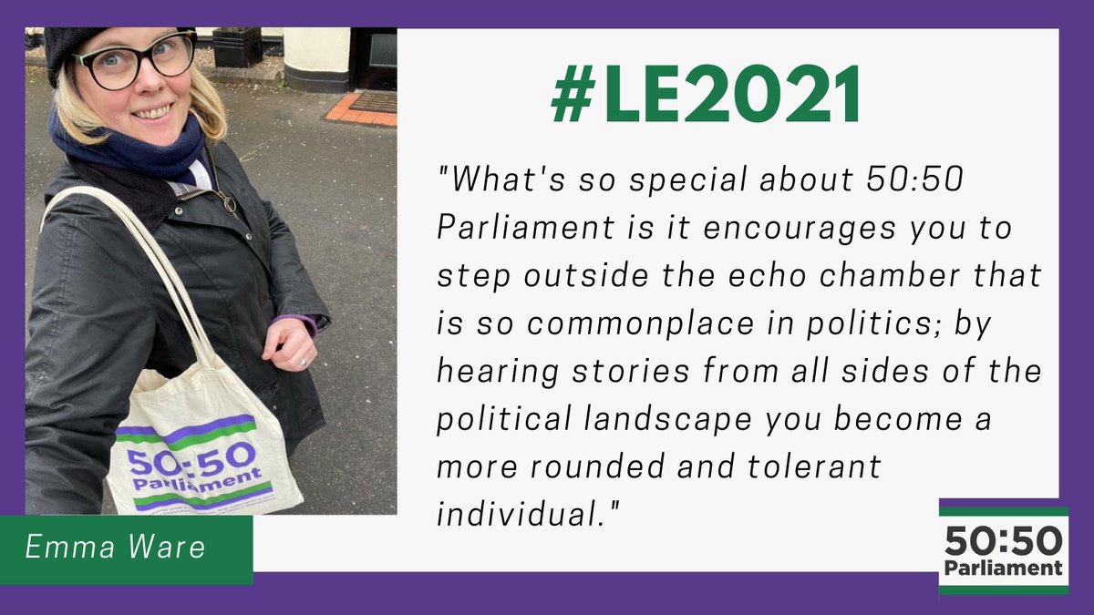 👊<a href="/hoorah73/">Emma Ware🇬🇧</a> standing for <a href="/Conservatives/">Conservatives</a> in Epsom Town &amp; Downs #LE2021 
👏#InspiredBy5050
📢Thanks Emma, being a cross party organisation is vital to #5050Parliament's success! 

🗣️Step outside YOUR echo chamber and #SignUpToStand with us here:
5050parliament.co.uk/signuptostand/