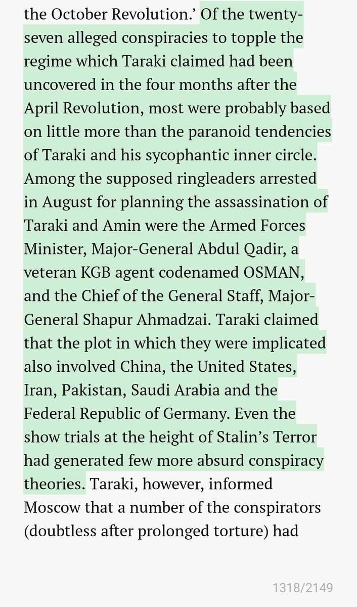 Taraki believed he had learned from the Bolshevik Revolution that Afghanistan was in need of Red Terror.‘Lenin taught us to be merciless towards the enemies of the revolution, and millions of people had to be eliminated in order to secure the victory of the October Revolution’