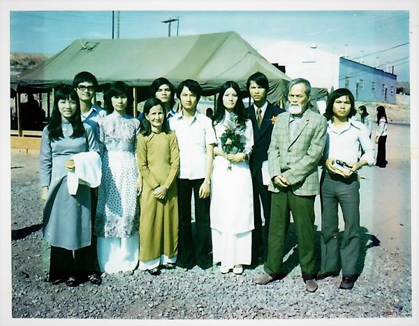 In a way, I made that journey too. You can't see me in this picture, but I'm inside my Mum. The young woman on the left in the gray ao dai. If I look closely, I can imagine a baby bump. That's me. This is the 1st picture of our family in America at Camp Pendleton in San Diego.