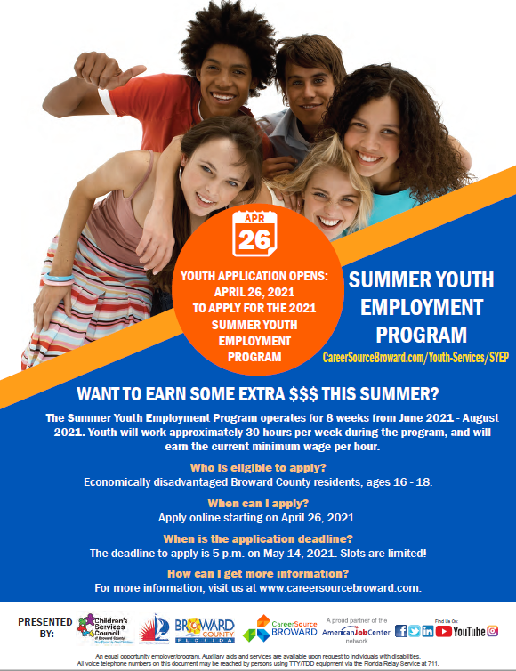 BrowardESOL's tweet photo. @CareerSourceBD has reopened the application window for the Summer Youth Employment Program. Students can be placed in a paid summer employment opportunity. See more information attached in English, Spanish, and Haitian-Creole. @browardschools @BrowardHSCadre1 @stoddlapace https://t.co/5RdknpZdaM