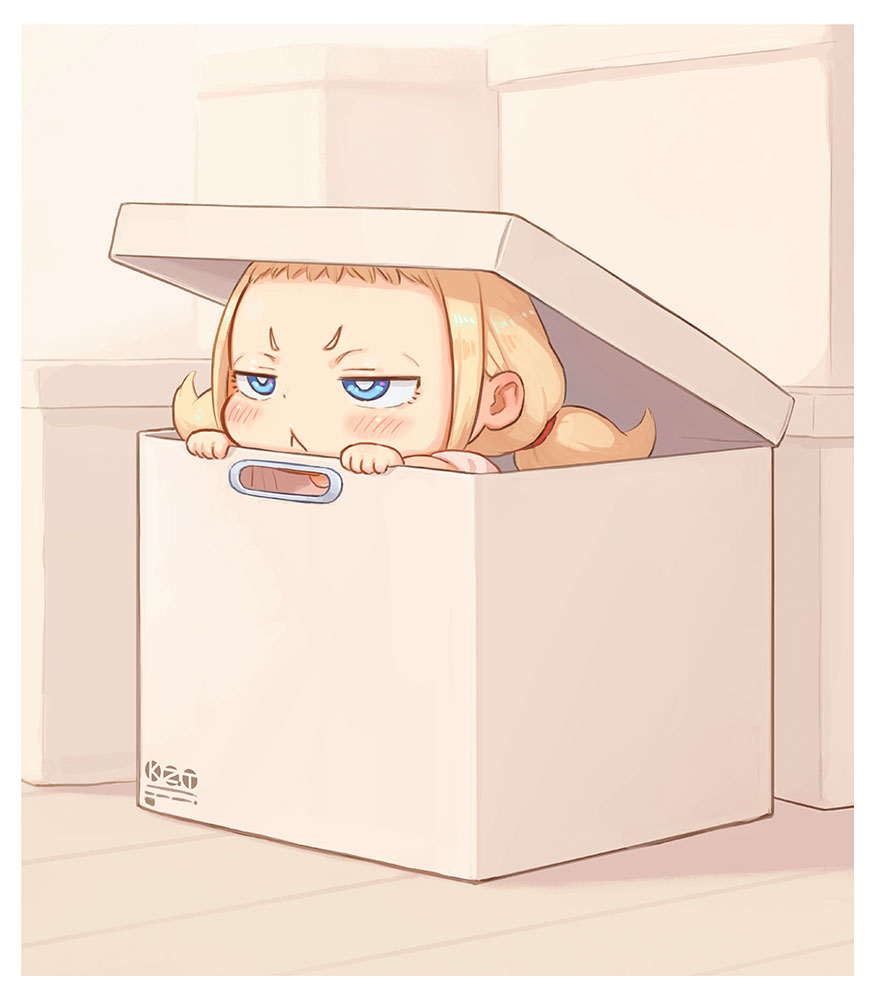 1girl female child solo blonde hair blue eyes twintails box  illustration images