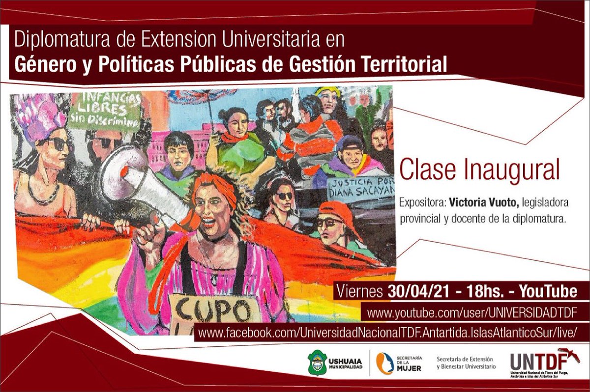 VictoriaVuoto's tweet photo. Este viernes 30 voy a dictar la clase inaugural de la “Diplomatura en Género y Políticas Públicas de Gestión Territorial” de la @UNTDF 

En el encuentro virtual abordaré la conformación historia del patriarcado. La exposición puede seguirse por YouTube 
https://t.co/dS77XfuYD4 https://t.co/WHHdBqswP1
