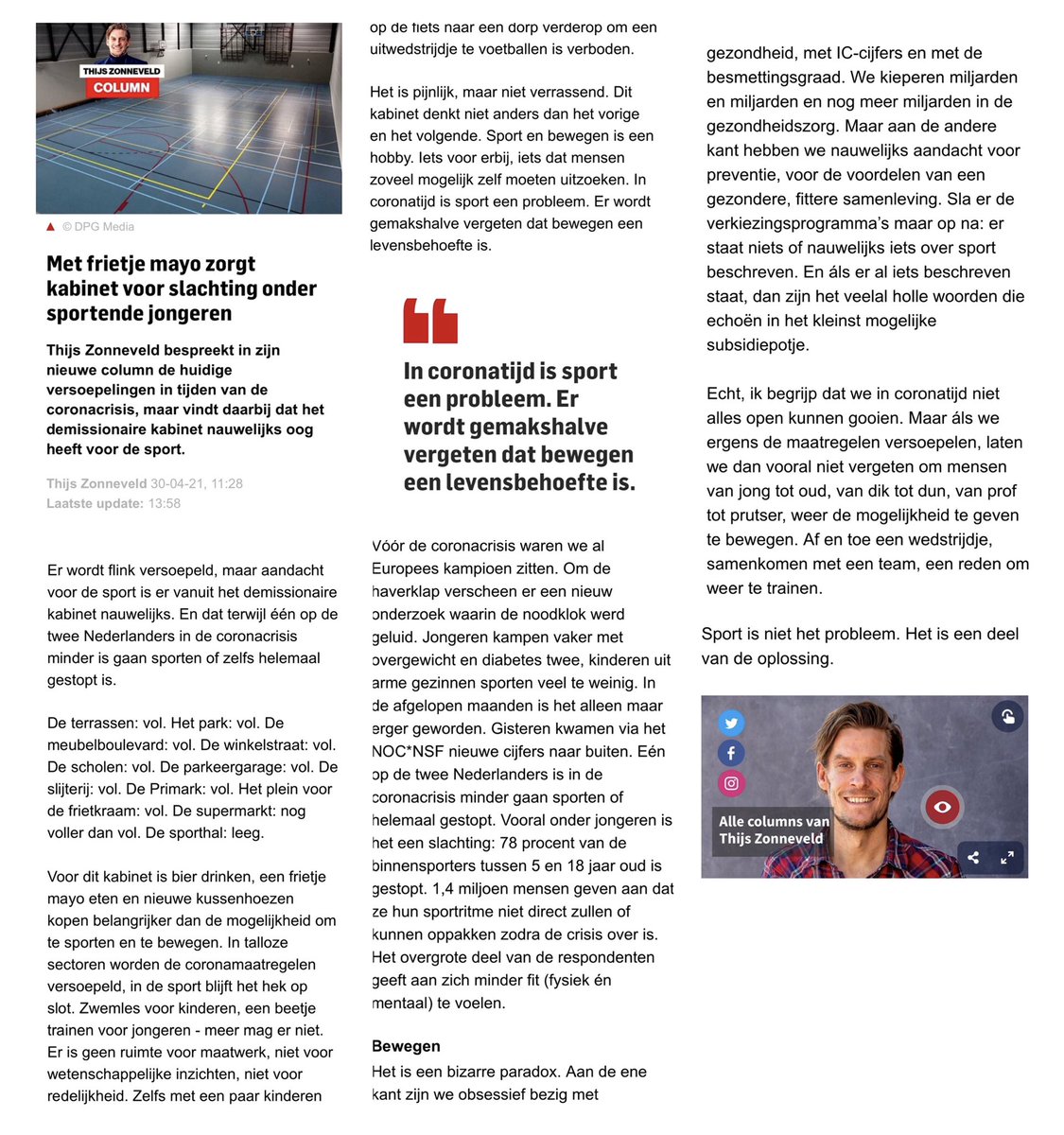 Dat dus! Gooi de sporthallen open! #Sport is een deel van de oplossing <a href="/MinPres/">Rob Jetten</a> <a href="/hugodejonge/">Hugo de Jonge</a> <a href="/tamaravanark/">Tamara van Ark</a> <a href="/MinVWS/">Ministerie van VWS</a> we willen en moeten sporten voor onze gezondheid! #volleybal #basketbal #handbal #korfbal #binnensport #gezondheid #sporten <a href="/nocnsf/">NOC*NSF</a> <a href="/nevobo/">Nevobo</a>