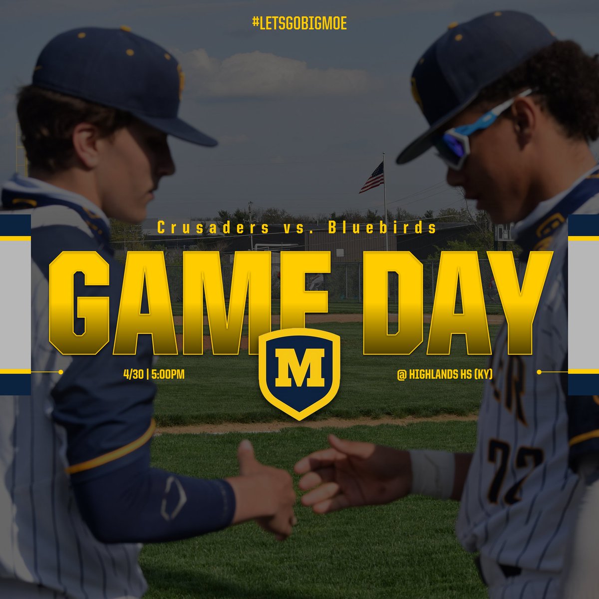 BigMoeBaseball's tweet photo. IT'S GAMEDAY...
The Crusaders are taking on the Bluebirds of Highlands High School from KY today at all levels:
V: @ 5:00PM @ Highlands HS
R: @ 5:00PM @ Schuler Park
F: @ 5:00PM @ Blue Ash
@LetsGoBigMoe #gameday #yougetwhatyougive #beathighlands #letsgobigmoe https://t.co/mSoKlwP1A6