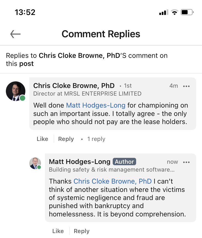After chatting with <a href="/theJeremyVine/">Jeremy Vine | Here, on Tiktok, Insta & Facebook</a> this morning I have received dozens of supportive messages from outside the #BuildingSafetyCrisis bubble. Like this 👇💚