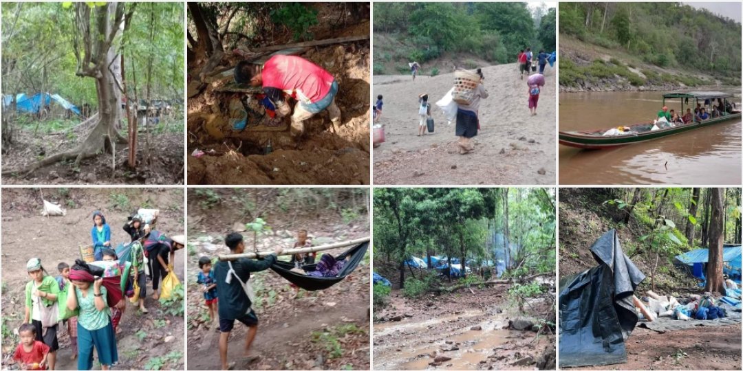 1311revolution's tweet photo. This was some scenes of Karen refugees in Mudaw, #Hpapun Tsp, Karen State who fled to the Thai side yesterday due to airstrikes by military council. 
#Apr30Coup #WhatsHappeningInMyanmar #InternetShutdown
@SchranerBurgen1 @RapporteurUn 
@SAdamsR2P @IntlCrimCourt 
@KentEngland77 https://t.co/vLCBesCMyc
