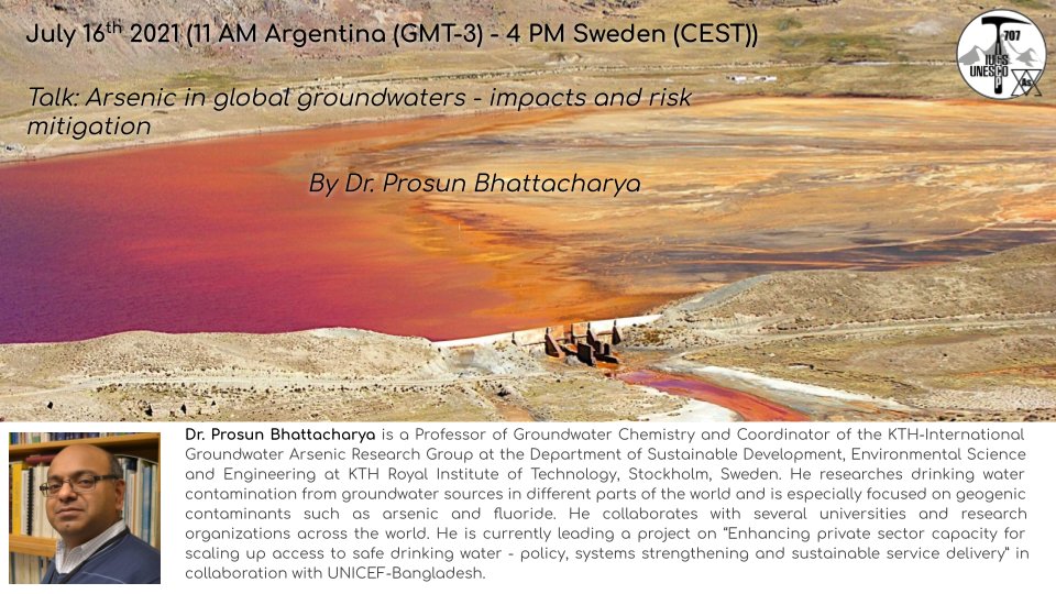 Lecture Series 2021 - IGCP-707 Project/Ciclo de charlas 2021 Proyecto IGCP-707 <a href="/unescoEARTH/">unescoEARTH</a>. Arsénico en el #YellowstoneNationalPark #groundwater #Argentina #Bolivia #Chile #Peru. Más detalles en los afiches.
Register/Registro reuna.zoom.us/meeting/regist…