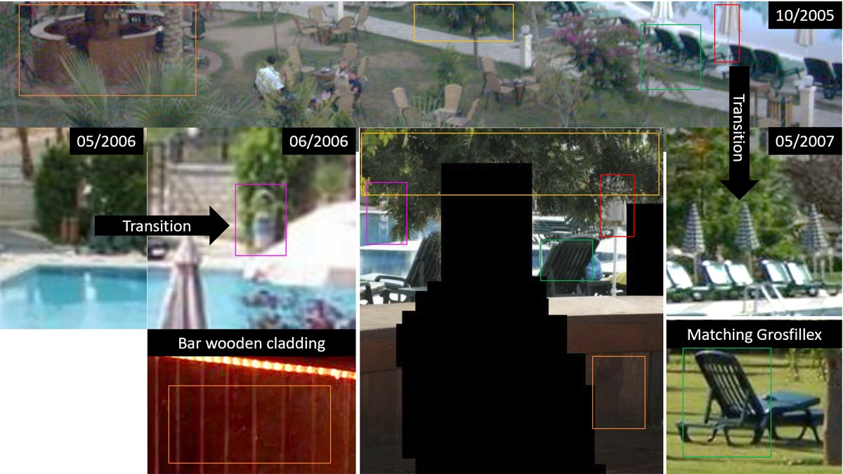 By tracking and analysing some of the physical elements around the pool, we determined the FBI’s image BB001 was taken in summer 2006.