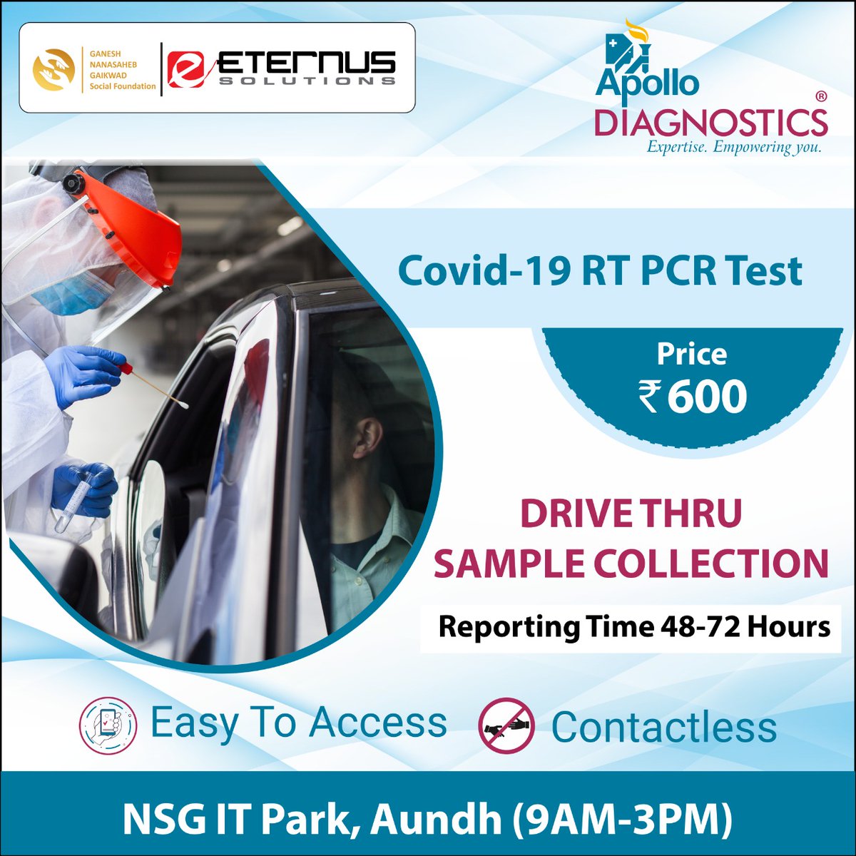 Eternus Solutions (Now InfoBeans) (@nowinfobeans) on Twitter photo @eternussolution & Ganesh Nanasaheb Gaikwad Social foundation in association with <a href="/apollodiag/">Apollo Diagnostics</a> have organized a Drive-Through #Covid RT-PCR testing facility.
Online Registration
Digital Payment
Walk-In: 'Yes'
Missed call for Appointment:7292005716
location: bit.ly/3u6M5ey @eternussolution & Ganesh Nanasaheb Gaikwad Social foundation in association with <a href="/apollodiag/">Apollo Diagnostics</a> have organized a Drive-Through #Covid RT-PCR testing facility.
Online Registration
Digital Payment
Walk-In: 'Yes'
Missed call for Appointment:7292005716
location: bit.ly/3u6M5ey