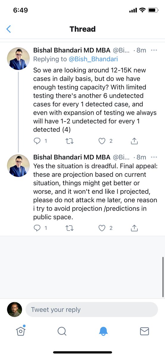 These projections by  @Bish_Bhandari, & also the ones by  @mohpnep, both paint a grim picture for Nepal.Today,  @mohpnep essentially said situation is out of their control now. Private Hospitals are already overwhelmed. Nepal needs help.  #nepalcovidsos https://twitter.com/bish_bhandari/status/1388114857162063873?s=21