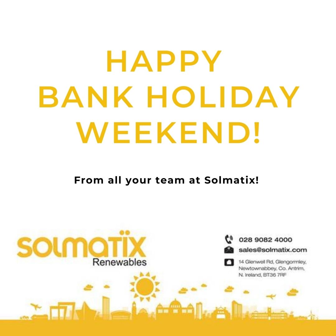 Solmatix's tweet photo. Happy Bank Holiday weekend to all our Clients, Staff and Supply Chain!☀️
Solmatix offices will be closed on Monday, returning as normal on Tuesday. 
Wishing you all a lovely long weekend with your family!
#Solmatix #SolmatixRenewables #EasterHolidays #EasterWeekend https://t.co/qUYxd8soEw