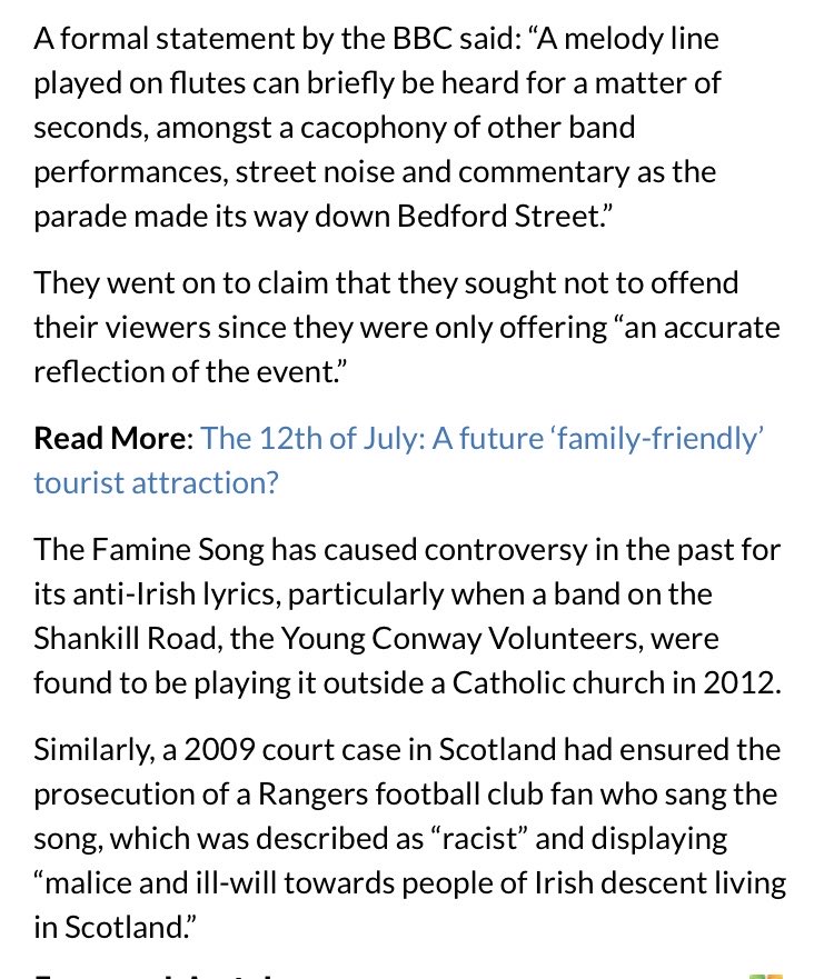 19)In 2012 the BBC apologised for airing the melody of the famine song (played at Ibrox only the other week)