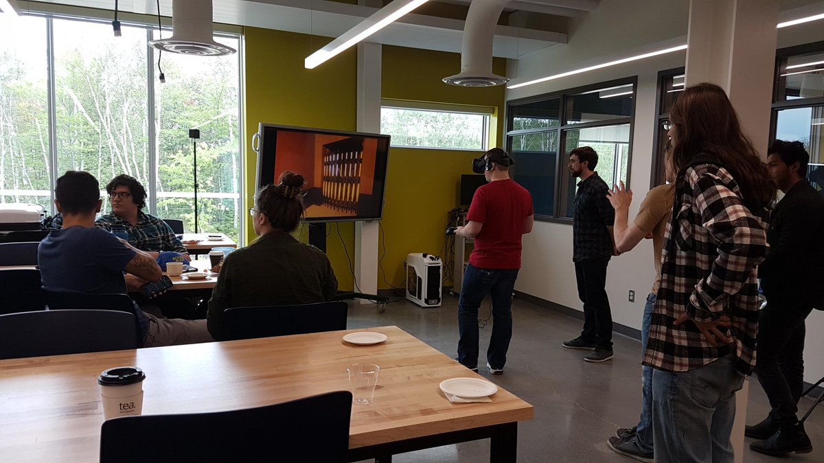 3/ We started off strong! In our first open house to students we were already featuring an alumni run company showing off their work in progress VR game with the first playable demo. Students, staff, guests, all had the chance to see just what our northern talent could do.