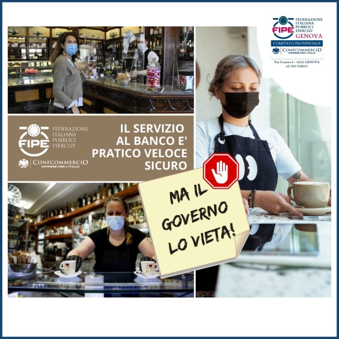 ☕ IL SERVIZIO AL BANCO È PRATICO, VELOCE E SICURO! 
🚫 MA IL GOVERNO LO VIETA. 
Questa volta, vittima della nuova ondata di regole e di maldestre interpretazioni è il simbolo del bar italiano, ovvero il #servizio al banco, il cui #divieto è inspiegabile sul piano sanitario.