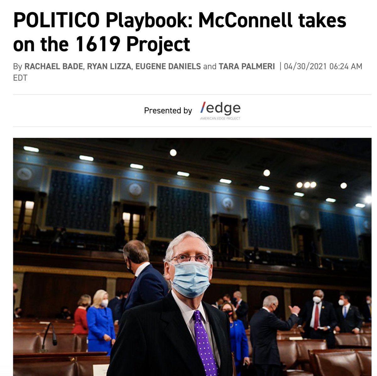 I'm really over defending  #1619Project but I must correct some glaring inaccuracies in this  @politico piece. 1) The project does not argue "our democracy" was founded in 1619. 2) The Pulitzer Center that created the curriculum is completely unaffiliated with the Pulitzer Prizes.