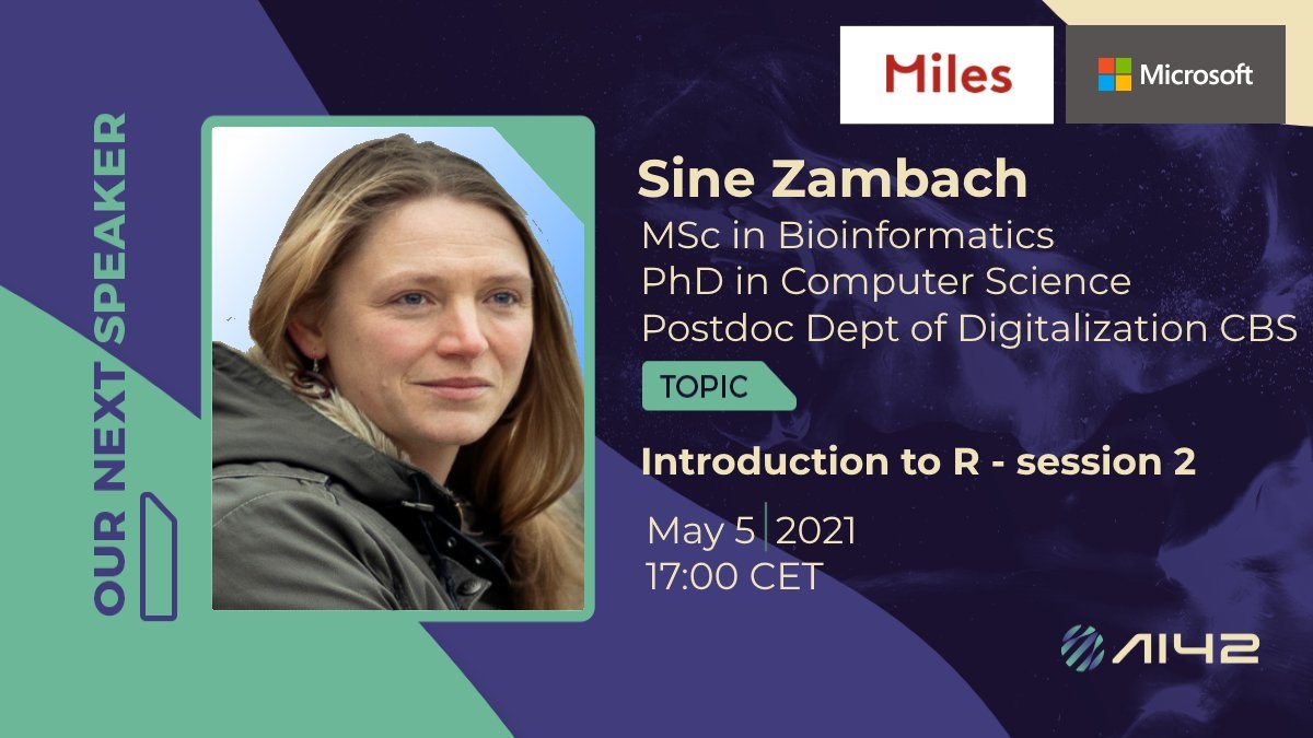 CsharpCorner's tweet image. Join us on May 5 for the next episode of @aifortytwo with @SineZ15 and learn about R - Session 2.

Register now: bit.ly/3vvFv1d

 @EvePardi #pythonprogramming #Python #RLanguage #MachineLearning