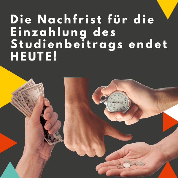 HTUGraz's tweet image. Nicht vergessen - heute noch einzahlen!
Die Nachfrist für die Einzahlung des Studienbeitrags für das SS21 endet heute.📅