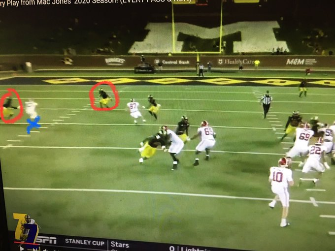 Look at this setup vs. Missouri. The defensive coordinator called it perfectly. Frankly, McCorkle shouldn't have thrown this. Waddle is truly doubled. He ran right through it and caught this TD with enough separation to be an uncontested catch.  https://twitter.com/ckparrot/status/1384657026396078081?s=20