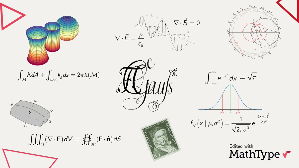 MathType's tweet image. Today in 1777, Carl Friedrich Gauss, the prince of mathematics, was born. One of the few mathematical giants that needs no introduction: you will stumble upon #Gauss&apos; name in #Algebra, #DifferentialGeometry, #NumberTheory, and basically most fields in #Mathematics. #MathType