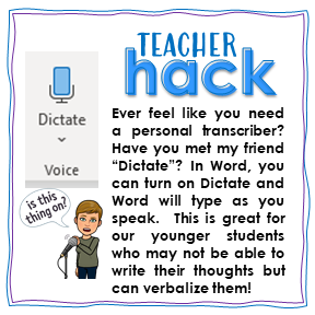 MrsCoachChase's tweet photo. Remember the days of having to write something down for a kid who's broken their writing hand, or handing them a pencil to chicken peck the keys?  Not anymore! Utilize the Dictate feature in word and it types what you say!  

#teacherhacks https://t.co/RxDORLKSA2