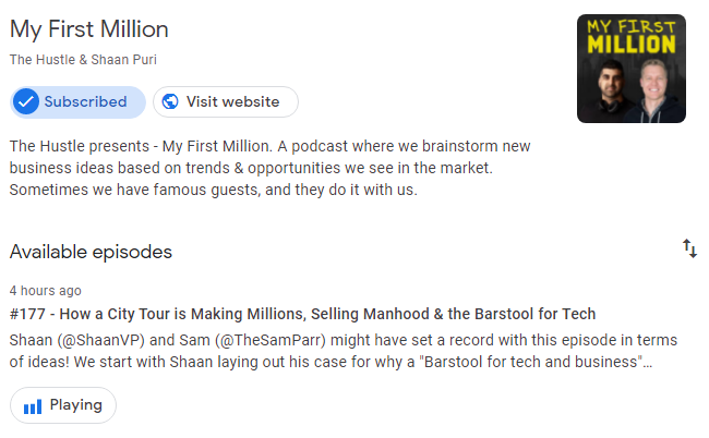 One of my goto Pods! <a href="/ShaanVP/">Shaan Puri</a> @theSamParr <a href="/myfirstmilpod/">My First Million</a> #MyFirstMillionPodcast