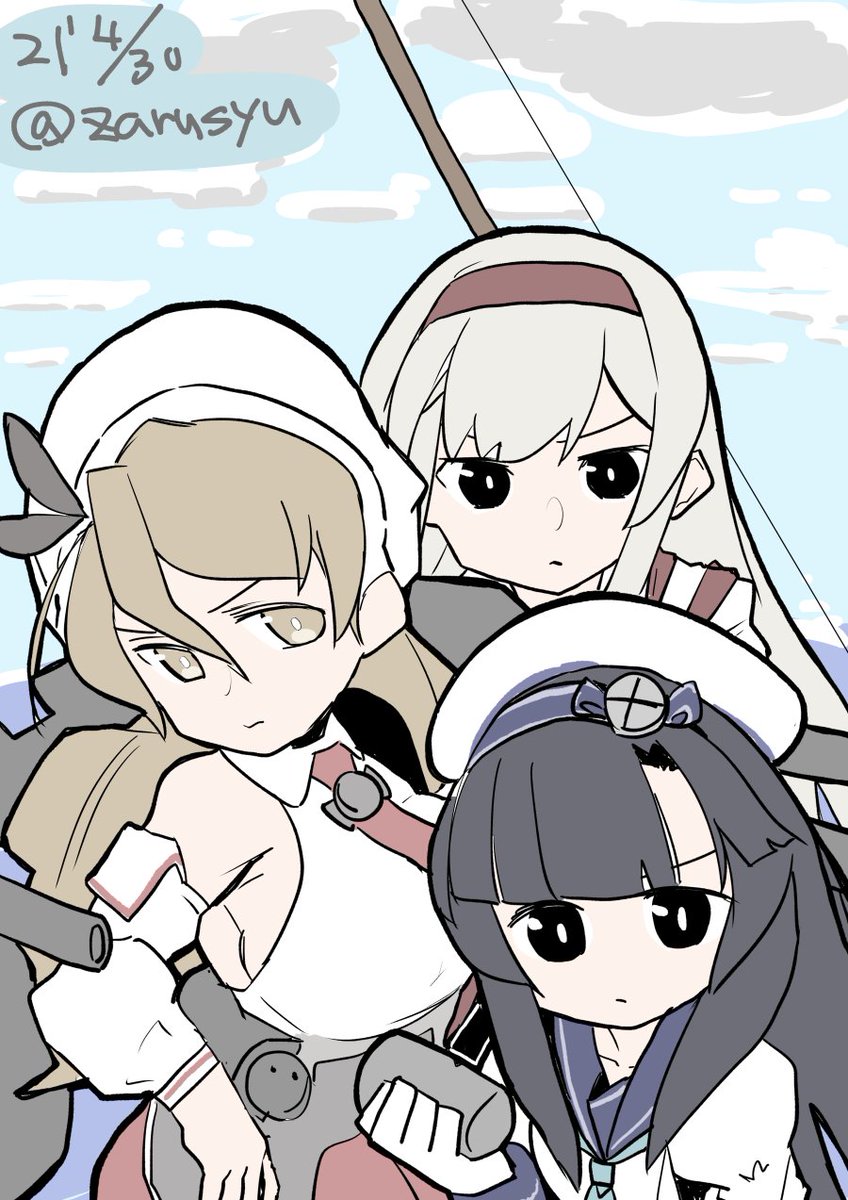 艦これ「リットリオ、翔鶴、松輪 #艦これ版深夜の真剣お絵描き60分一本勝負 #艦これ版真」|ざるしゅーのイラスト